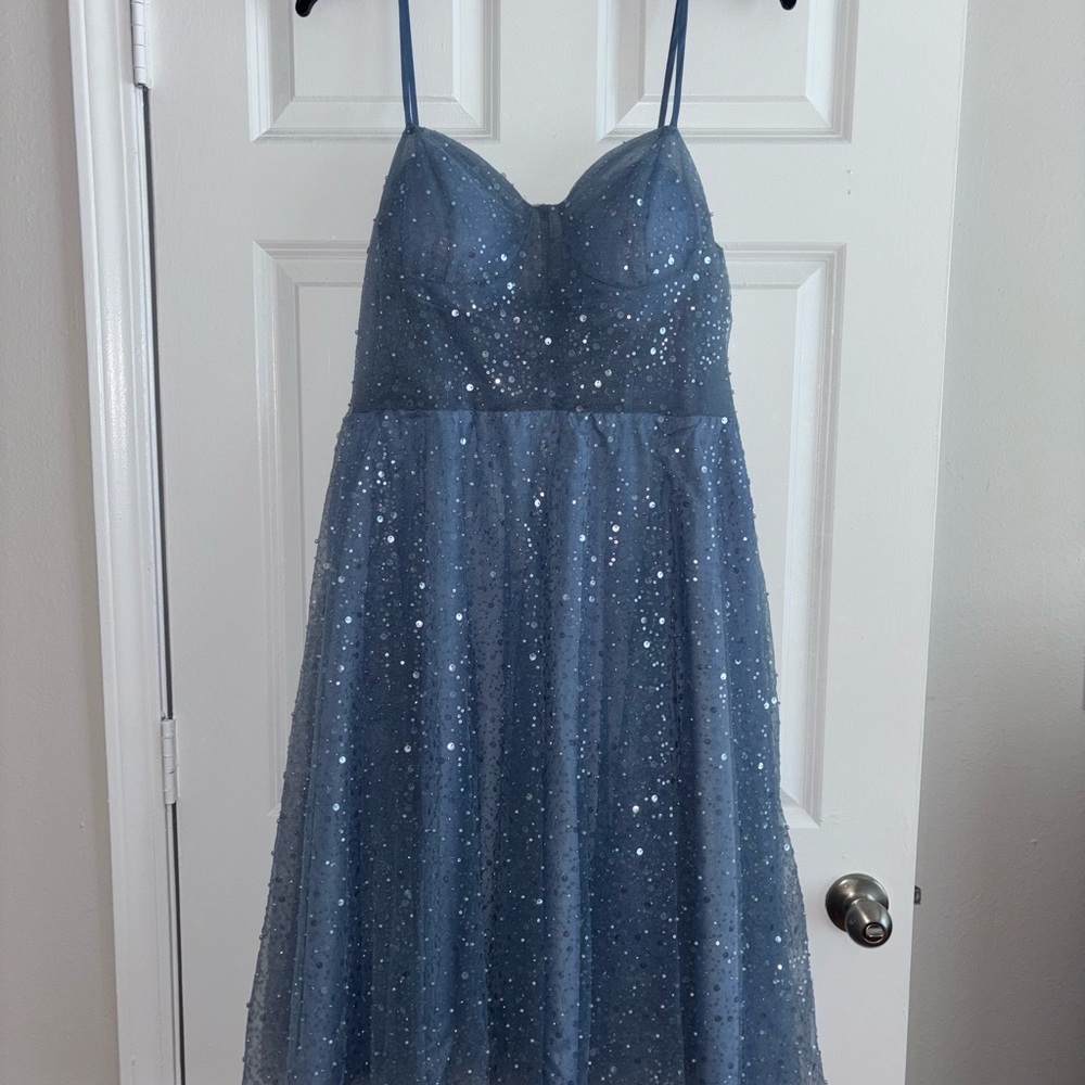 Elegant Blue Sequin Prom Dress